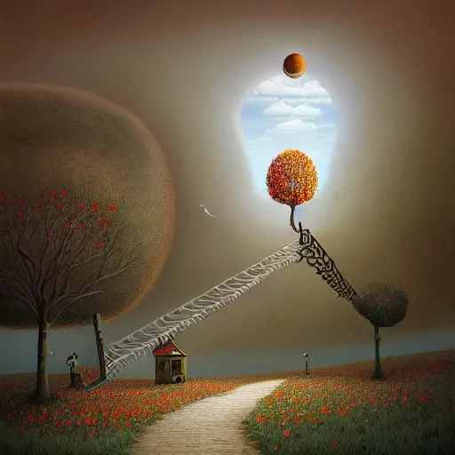 Prompt: A beautiful painting of un mundo surrealista con seres de otros mundos creado por Gediminas Pranckevicius