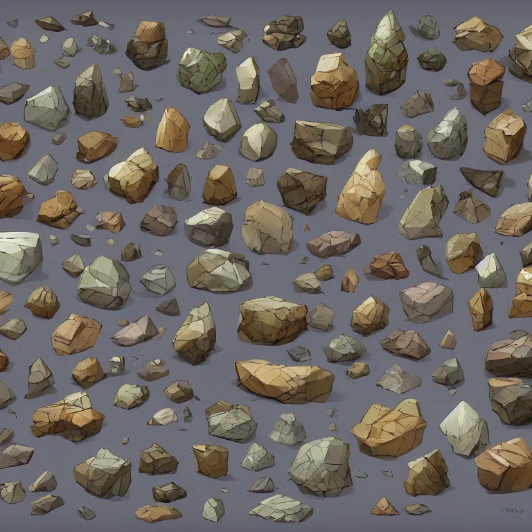 Image similar to a bunch of different shapes and sizes of rocks, concept art by senior environment artist, polycount contest winner, environmental art, concept art, 2 d game art, polycount