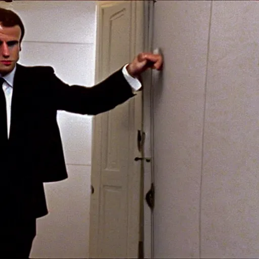 Image similar to Macron in American Psycho toilet scene (1999)