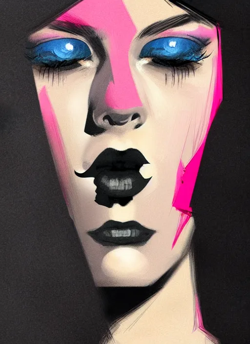 Image similar to portrait of a fun young woman with a crooked nose and a confident expression, 1 9 6 0 s, black clothes, goth, punk, brightly coloured hair, funk, intricate, elegant, highly detailed, digital painting, artstation, concept art, smooth, sharp focus, illustration, art by wlop, mars ravelo and greg rutkowski