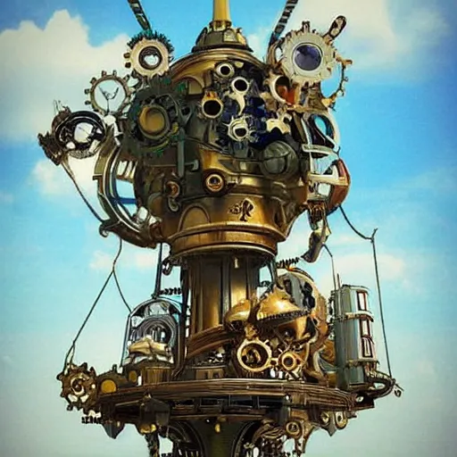 Image similar to flying city in a mechanical flower flower flower flower, sky, steampunk!!!, fantasy art, steampunk, masterpiece, octane