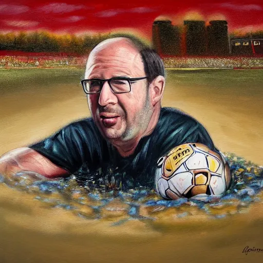 Image similar to a detailed portrait painting of joel glazer drowning in quicksand, manchester united