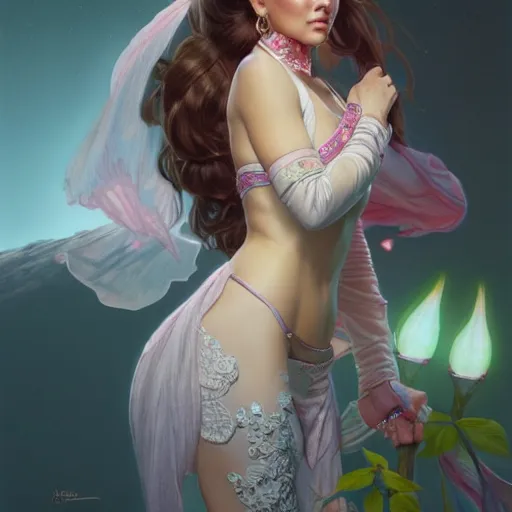 Image similar to wide angle full body portrait of I Dream of Jeannie, with a perfect face and perfect body, intricate, highly detailed, digital painting, artstation, concept art, smooth, sharp focus, illustration, Unreal Engine 5, 8K, art by artgerm and greg rutkowski and alphonse mucha