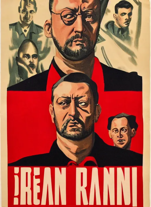 Image similar to Portrait Jean Reno gesture,look of hate, threatening pose, 1940s propaganda poster, full hd,highly detailed