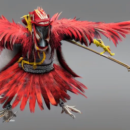 Image similar to a still of a tengu, realistic, photorealistic, detailed, cgi,