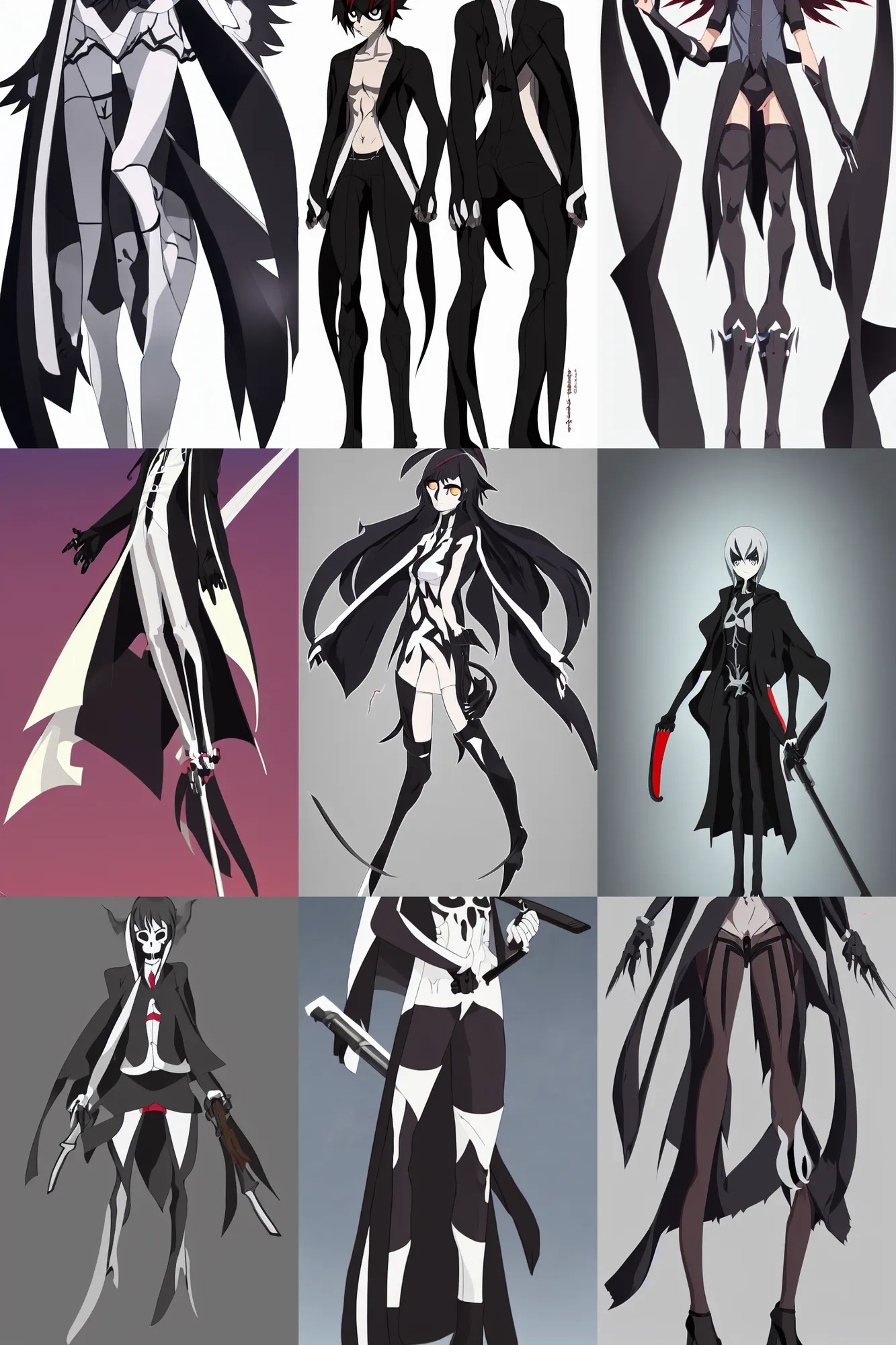 Prompt: a full body shot of the Grim Reaper as a character in Kill la Kill (2013), the character is a man, highly detailed face, artstation, symmetrical body,symmetrical face, anime style