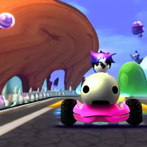 Image similar to hollow knight in mario kart