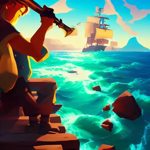 Image similar to painting treasure on sea of thieves game smooth median photoshop filter cutout vector, behance hd by jesper ejsing, by rhads, makoto shinkai and lois van baarle, ilya kuvshinov, rossdraws global illumination