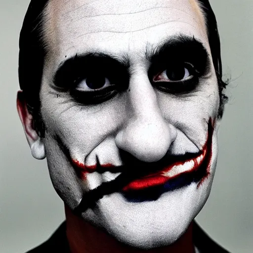 Prompt: kodak portra 1 6 0 3 5 mm photograph of joker joaquin phoenix, harley queen lady gaga, 8 k ultra - detailed, real photography, hightly detailed, hyper realistic, photographic, focuses on the nuances of the human face and subtle shifts in tonal value, silhouette composition, neutral, cool - toned palette, fluid patterns, powerful composition, opaque paints