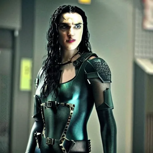 Image similar to Katie McGrath as Cyberpunk Morgana