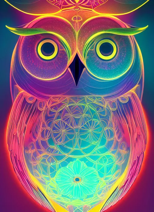 Image similar to symmetry!! product render poster vivid colors divine proportion owl, cosmos, glowing fog intricate, elegant, highly detailed, digital painting, artstation, concept art, smooth, sharp focus, illustration,