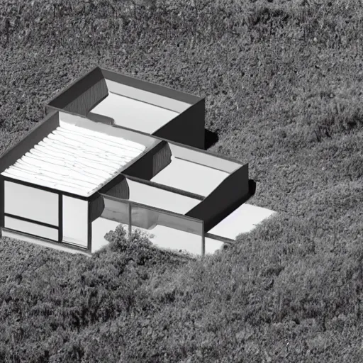 Image similar to floorplan blueprints of a concept modular house, minimalistic, 3 d printed architecture, designed by peter zumthor