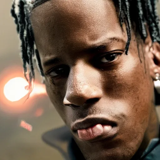 Prompt: A shot of Travis Scott in the show Utopia (2013), detailed, 8K concept art
