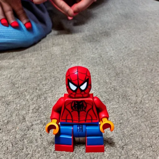 Prompt: a spiderman lego figure