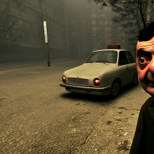 Image similar to mr. bean in silent hill. unreal engine, source engine, psx, playstation