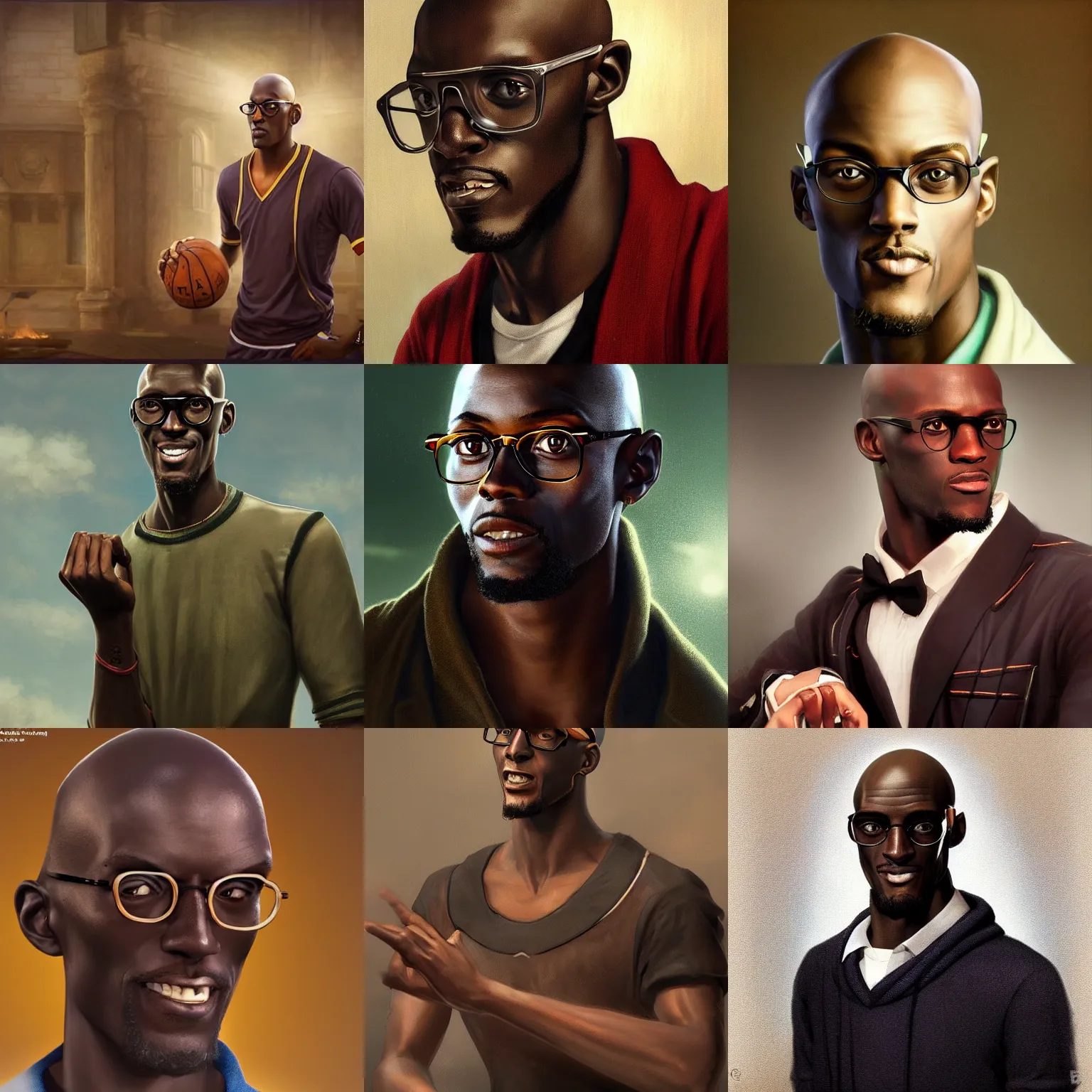 Prompt: the ultimate nerd, incredibly frail Kevin Garnett Kevin Garnett glasses trending on artstation oil on canvas by J.C. Leyendeck and Edmund Blair Leighton and Charlie Bowater octane render