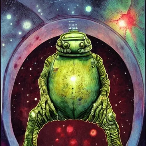 Image similar to the alien cosmic tardigrade that awaits you at the end of all of space and time, by enki bilal