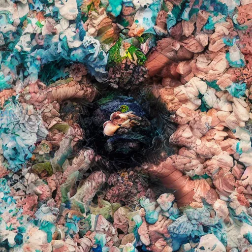 Image similar to closeup of beautiful human bodies intertwined, bodies blooming, 3 d fractals, mandelbulb, dripping wet, skin, macro photography, anamorphic bokeh, long exposure, highly detailed, hyperrealism, cinematic