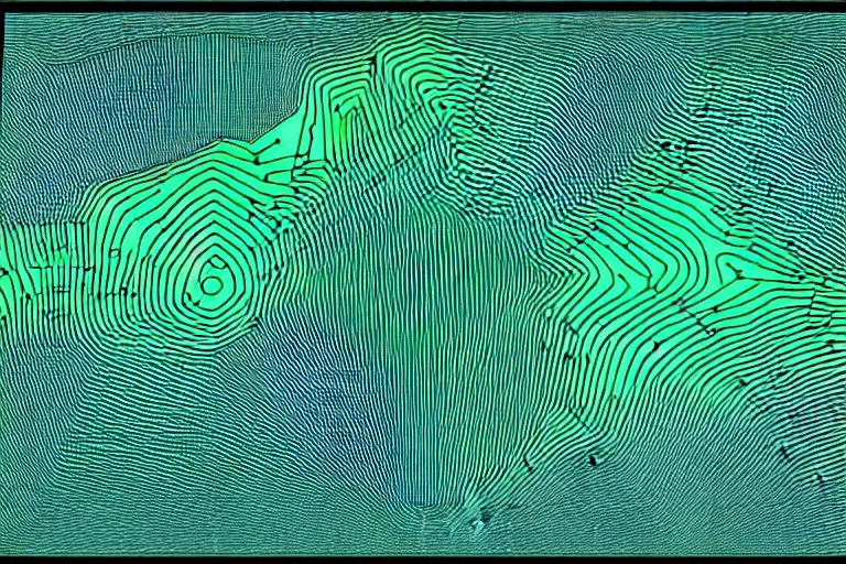 Image similar to topographical map of a complex cave system made out of multiple overlays of complex scientific data visualized on top of each other, bar charts, plexus, thick squares and large arrows, waveforms on top of square charts, gaps and pauses, space molecules, radio signals, negative space