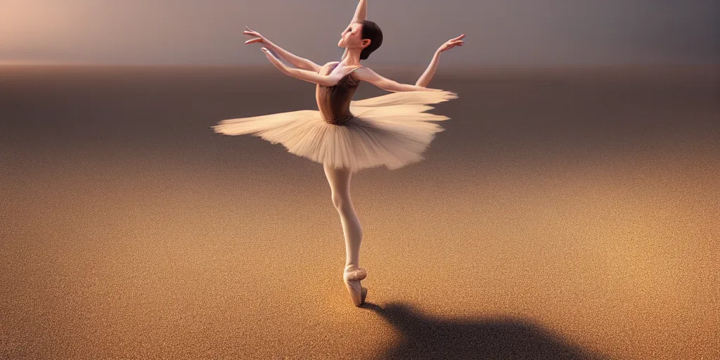 Image similar to a dancing ballerina dissolving into sand, digital art, fantasy art, octane render, ureal engine, high detail, very realistic, by greg rutkowski. by james gurney