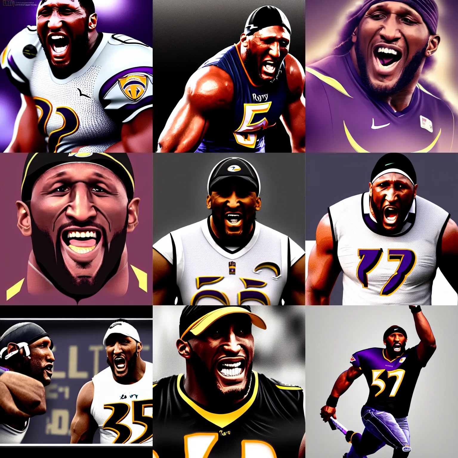 Prompt: ray lewis ray lewis, ray lewis yelling, womens tennis trending on artstation