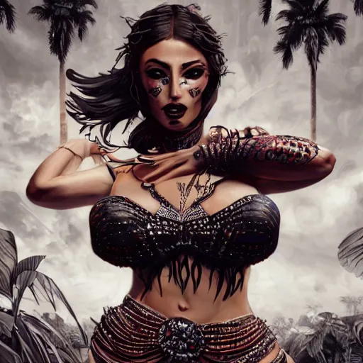 Image similar to a portrait of belly dancer, sharp claws by sandra chevrier, detailed render, epic composition, cybernetics, 4 k realistic, cryengine, realistic shaded lighting, sharp focus, masterpiece, by matteo scalera, gary montalbano, peter elson in the style of the tokyo ghost comic