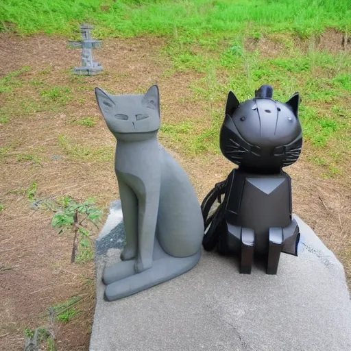 Image similar to a cat sitting on top of a robot suit, a statue by Studio Ghibli, featured on reddit, mingei, made of cardboard, sci-fi, futuristic