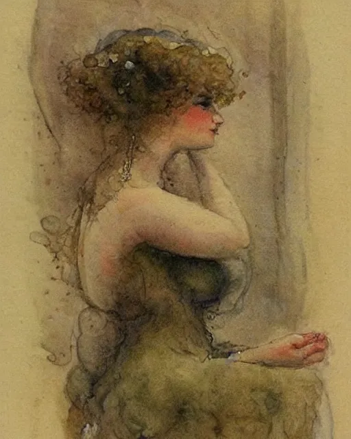 Image similar to beautiful woman by henri privat - livemont, delicate watercolor