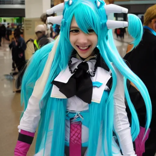 Image similar to photo of Hatsune Miku cosplay, high detailed