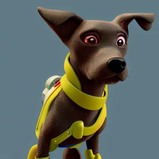 Prompt: dog character 1 1, small puppy, rich dog, high quality image, smart dog, dog with gun, 3 d render, dog in mountain, soft, concept art, intricate details, highly detailed, colorful, photorealistic, disney pixar, octane render, iridescent, anime, 8 k