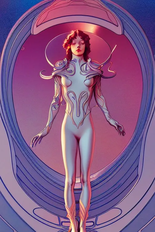 Image similar to 👽☁, art nouveau, artstation, moebius + artgerm, hd,