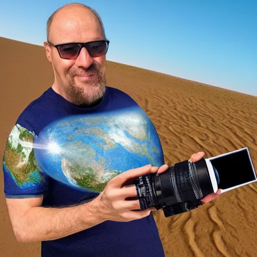 Image similar to hyper realistic picture of the owner of planet earth, photo, nikon, selfie