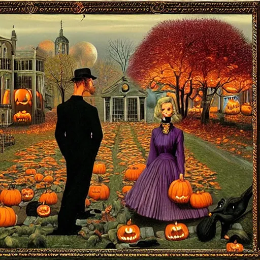 Image similar to vintage autumn halloween fantasy art by paul delvaux, james christensen, rob gonsalves and tim white