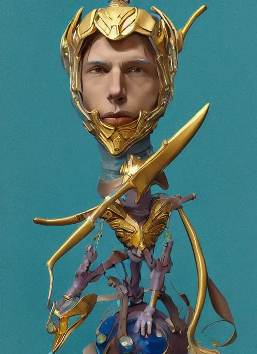 Image similar to gold paladin, james jean style, claymation style, perfect face, fantasy protrait