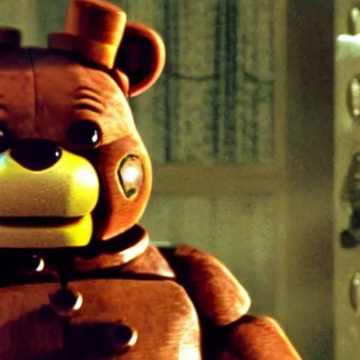 Image similar to movie still of freddy fazbear, from matrix ( 1 9 9 9 )