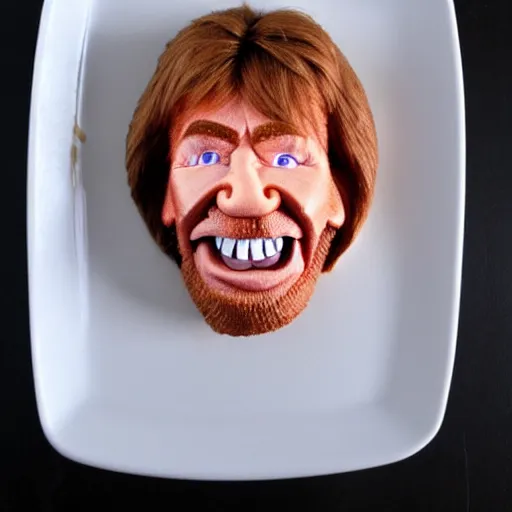 Image similar to chuck roast norris, food photo of chuck norris face on chuck roast