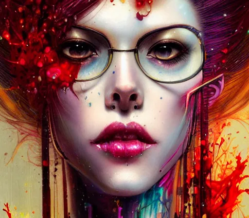 Image similar to a portrait of Bayonetta , tall, pale-skinned, by Stanely Artgerm,Tom Bagshaw,arthur adams,Carne Griffiths,trending on DeviantArt,street art,face enhance,chillwave,maximalist,full of color,glittering