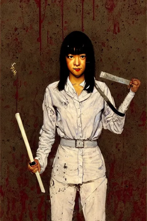 Prompt: Gogo Yubari from the movie Kill Bill painted by Norman Rockwell