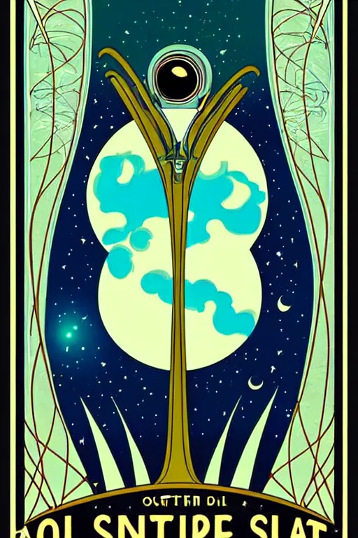 Prompt: art nouveau travel poster. outer space alien planet