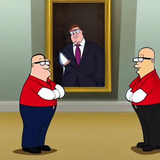 Image similar to peter griffin being sworn into the white house, realistic, beautiful composition, sharp focus, sharp focus