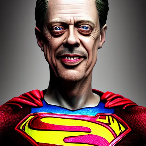Prompt: hyperrealistic mixed media image of steve buscemi is skinny superman, smiling, stunning 3 d render inspired art by xiang duan and thomas eakes, perfect facial symmetry, flawless bone structure, realistic, highly detailed attributes and atmosphere, dim volumetric cinematic lighting, 8 k octane detailed render, post - processing, masterpiece,