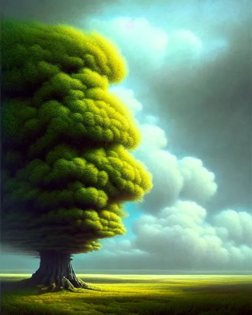 Image similar to a hyper - detailed 3 d render like an oil painting of cloud trees of the black oak savanna, surrealism!!!!! surreal concept art, lifelike, photorealistic, digital painting, aesthetic, smooth, sharp focus, artstation hd, by greg rutkowski, bruce pennington, valentina remenar, rhads, asher duran,