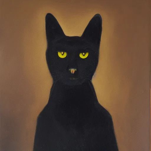 Prompt: portrait of a black cat scholar, oil painting