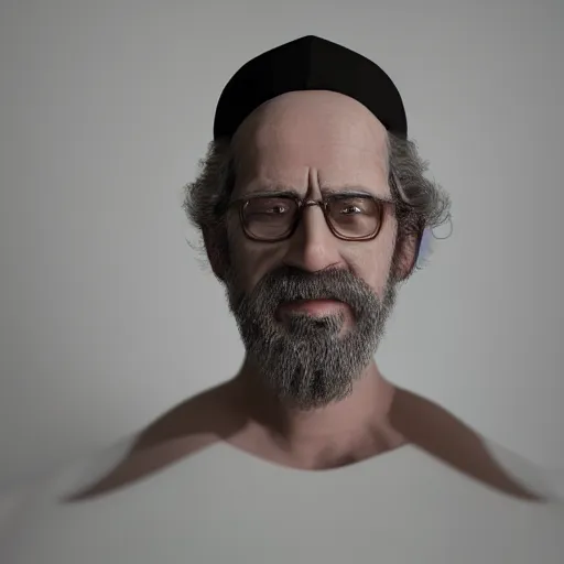 Prompt: A portrait of a Rabbi that is Satan, devil, dark, ominous, haunting, sinister, close-up, studio lighting, realism, 8k, 3D render, octane 3D, maya, cinema 4D, Blender,