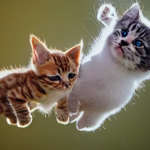 Image similar to photo of flying kittens, award - winning photograph, national geographic, perfect lighting