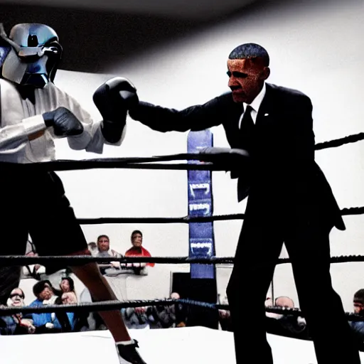 Image similar to barack obama having a boxing match against darth vader