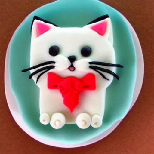 Image similar to cat made of fondant, cake in the shape of a cat, cute cat themed treats