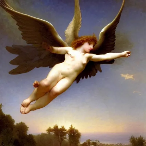 Prompt: an oil painting of an epic angel flying, by Bouguereau, highly detailed and intricate,