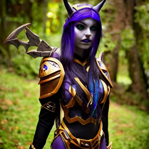 Prompt: photograph of a model cosplaying as a night elf from warcraft