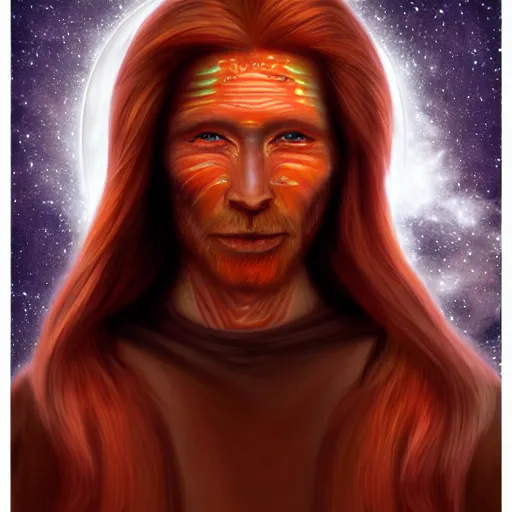 Prompt: Redhead alien ashtar command Sananda Jesus creator universe